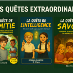 Couvertures de la série Les Quêtes Extraordinaires, trilogie de romans jeunesse pour enfants de 8 à 12 ans sur l’amitié, l’intelligence et le savoir