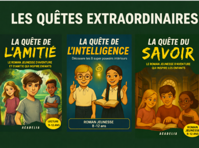 Couvertures de la série Les Quêtes Extraordinaires, trilogie de romans jeunesse pour enfants de 8 à 12 ans sur l’amitié, l’intelligence et le savoir